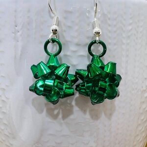 These are gorgeous Green christmas bow earrings plated Sterling Silver hooks